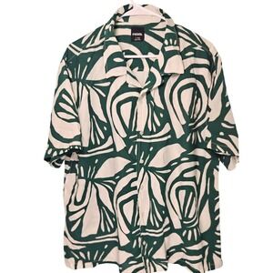 RSQ Mens XL Green Abstract Botanical Rayon Short Sleeve Button Down Shirt Summer